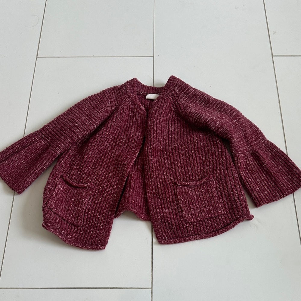 Zara knit burgundy girls sweater cardigan 3/4Y
